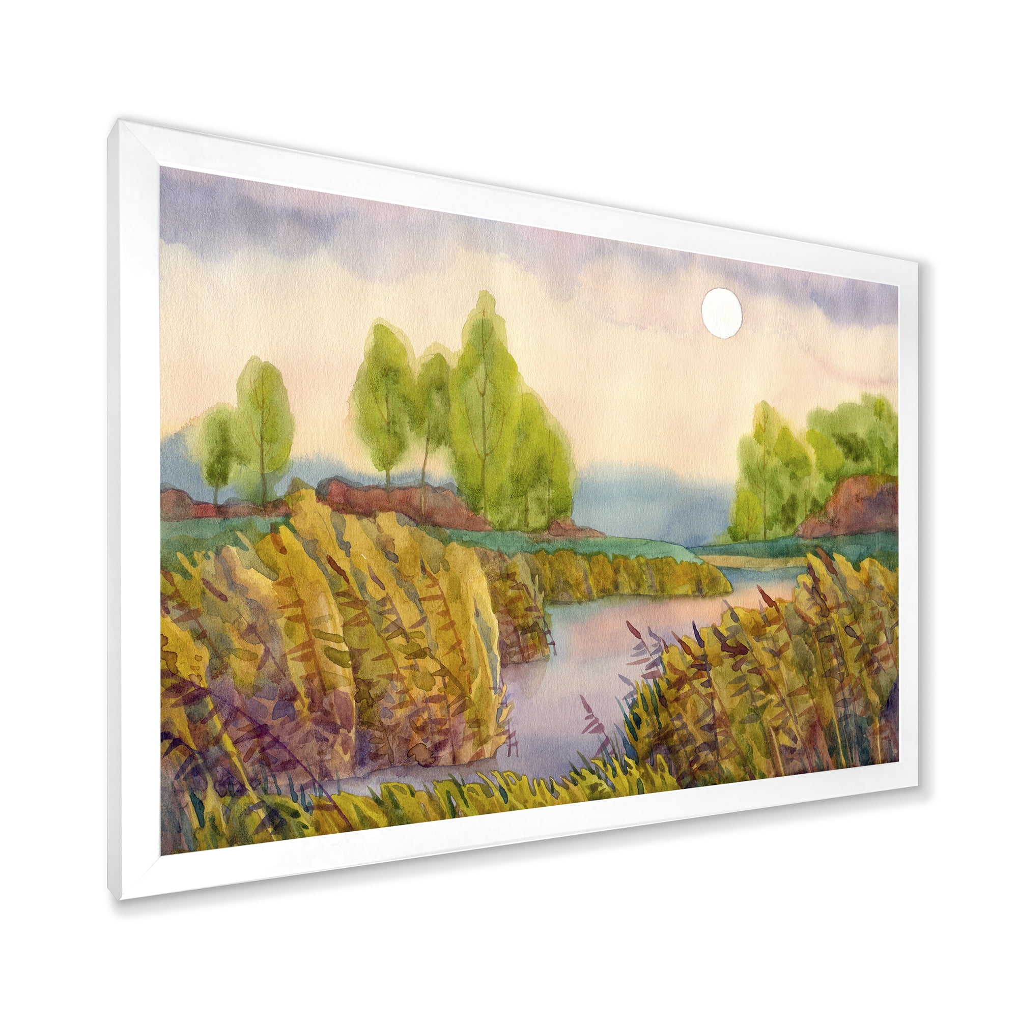 Designart 'Lake In The Reeds With Full Moon' Nautical & Coastal Framed Art Print