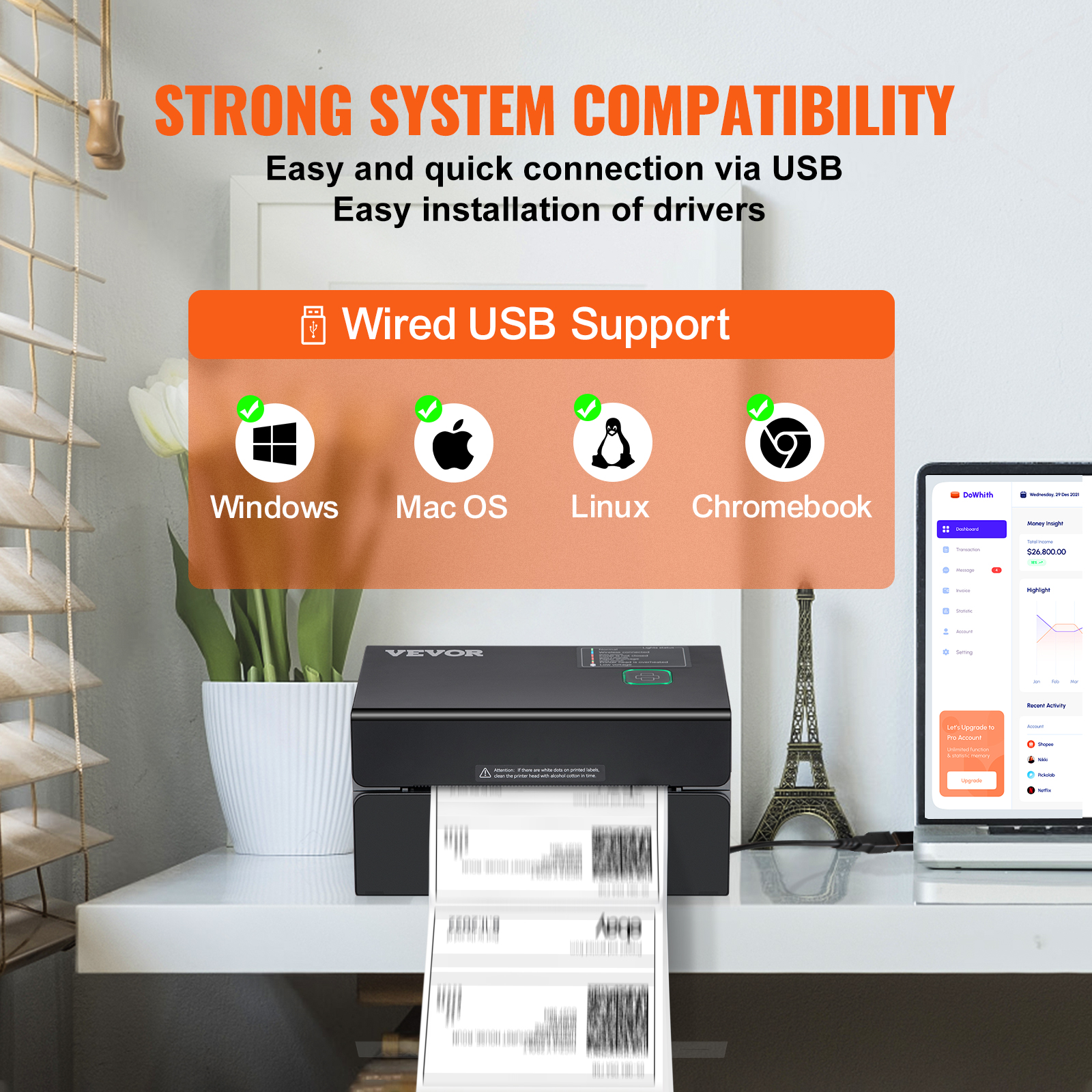 VEVOR Thermal Shipping Label Printer 4X6 300DPI via USB for Amazon eBay Etsy UPS - image 4 of 10