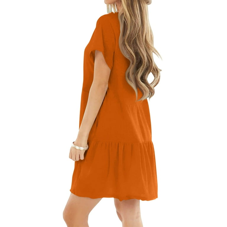 Mohiass Tshirt Dress Women Summer Short Sleeve Casual Dresses Drop Waist  Ruffle Hem Babydoll Dress Cute Crewneck Mini Dresses Saffron M - Walmart.com