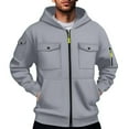 thumbnail image 2 of CFLVAEK Zip Up Hoodie Men with Multi Pockets Casual Long Sleeve Big and Tall Hoodies Solid Color Fall Winter Workout Hooded Sweatshirts Gray L, 2 of 7