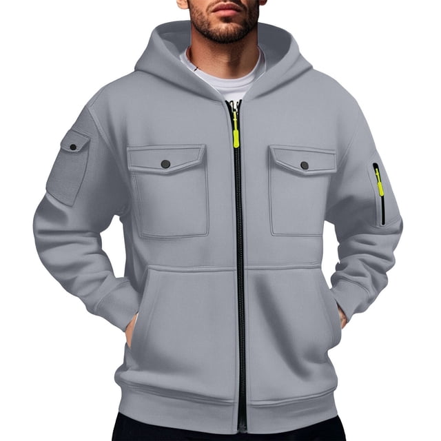 pstuiky manga larga de hombre, Chaqueta tipo cárdigan con capucha y cremallera de manga larga de color liso para hombre camisetas de hombre s
