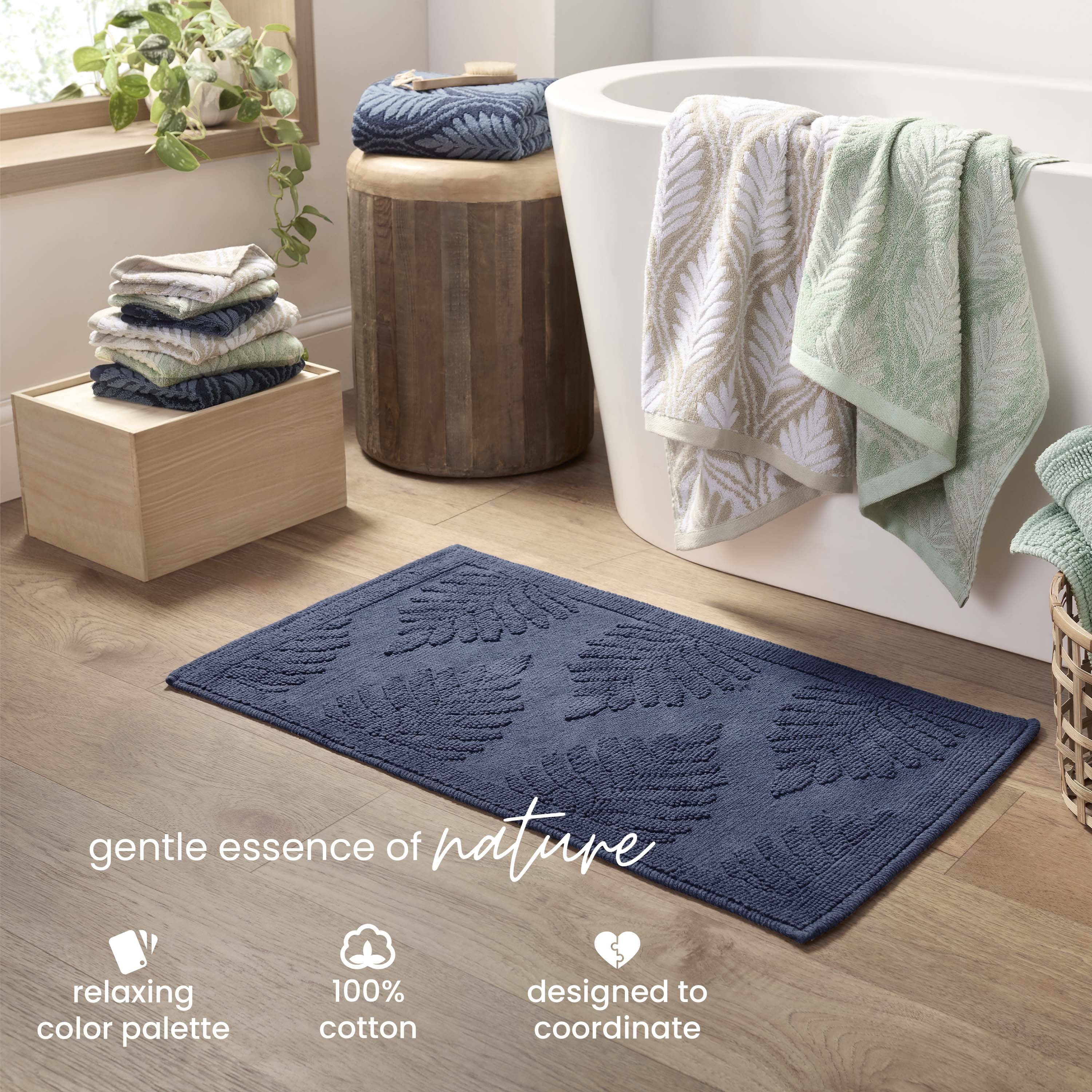 Martex Restore Fern Cotton Bath Rug, 20" x 32", Navy