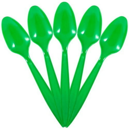 JAM Paper Disposable Plastic Spoons Party Pack, Green, 100/Box