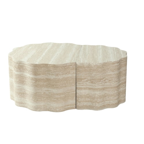 Round Nesting Coffee Table, Wood Side End Tables with Pet Bed Design, Modern Minimalist Accent Tables for Living Room Bedroom Office Balcony, Beige