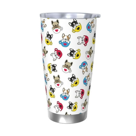 

Lukts French Bulldog With Coffee Cup for 20OZ Car Cup Stainless Steel Direct Drinking Straw Thermos Cup Suitable for Office Travel and Car-Without Straw