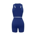 thumbnail image 6 of Yoga Sets for Women, Ribbed Bra Tank Tank High Waist Leggings Shorts Suits, Summer Stretchy Seamless Workout Outfits Linen Shorts Sets Lady 2 Piece Outfits Dark Blue L, 6 of 7