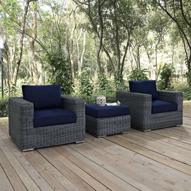 Modway Summon Coussins Sectionnels de Mobilier de Patio Extérieur Sunbrella 3 Pcs, Bleu Marine