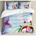 thumbnail image 1 of Floral Duvet Cover Set King Size, Fantasy Themed Graphic Flowers Butterflies and a Bird Colorful Artistic Composition, Decorative 3 Piece Bedding Set with 2 Pillow Shams, Multicolor, by Ambesonne, 1 of 3