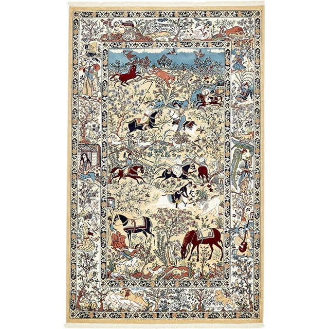 Unique Loom Tapis Texturé Narenj Hunting Scene 5' x 8' Rectangle Beige/bleu