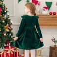 thumbnail image 6 of YunPes Girl's Christmas Velvet Dress A-Line Crewneck Flannel Skirt Dresses Ruffle Shoulder Long Sleeve Dress Prom Party Outfits, 6 of 7