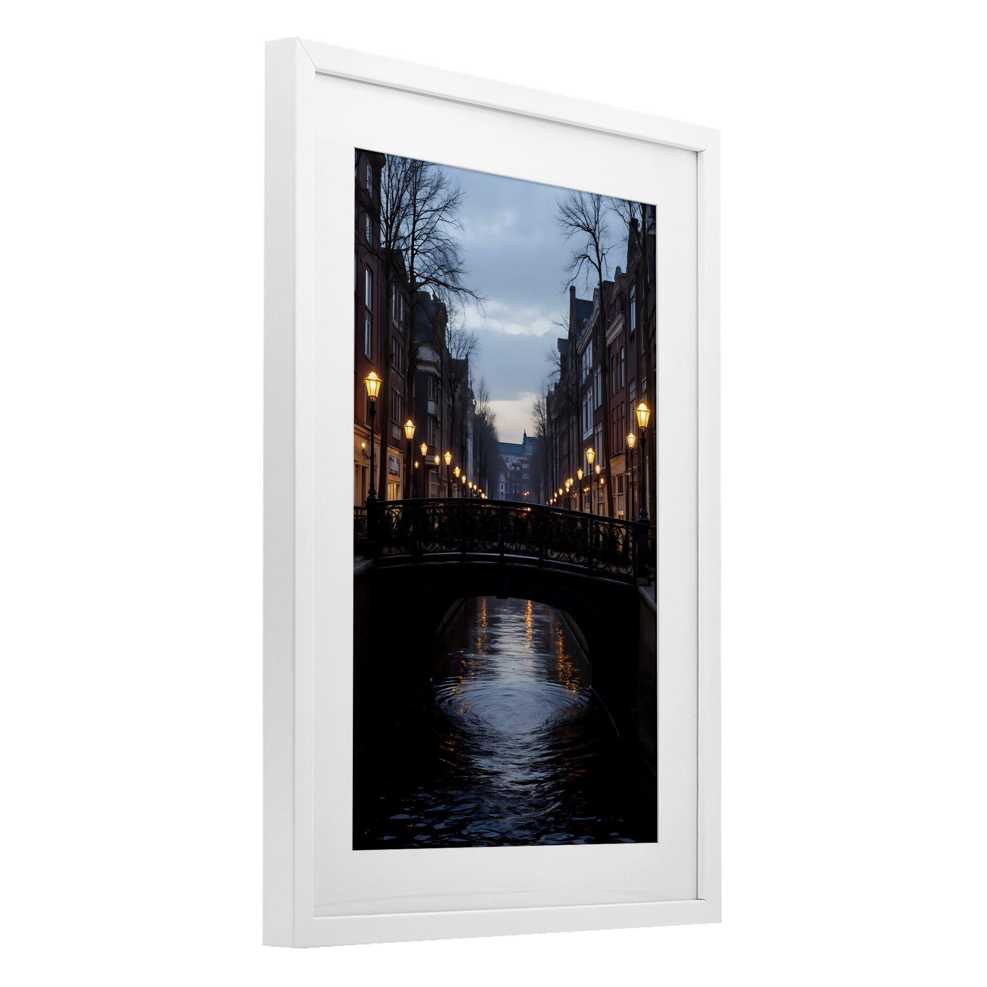 Stupell Industries Lantern Light over Quiet Canal White Framed Print Under Glass, design by Creative Studio
