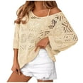 thumbnail image 2 of Women's Sweater Soft Boat Neck Long Sleeve Oversized Sweaters Crochet Pullover Knit Tops Beige S, 2 of 6