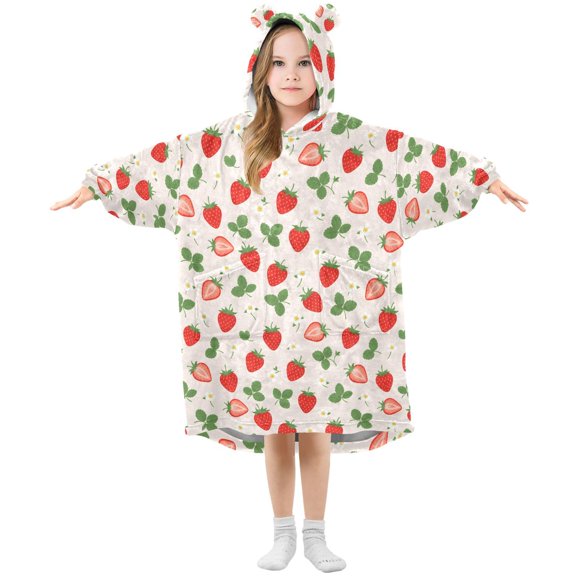 Wearable Blanket Hoodie Oversized Blanket Hoodie for Boys Girls Teens 3-14YR Strawberry Cute