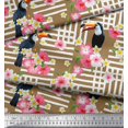 thumbnail image 3 of Soimoi Brown Polyester Crepe Fabric Floral & Toucan Bird Decor Fabric Printed BTY 52 Inch Wide, 3 of 3