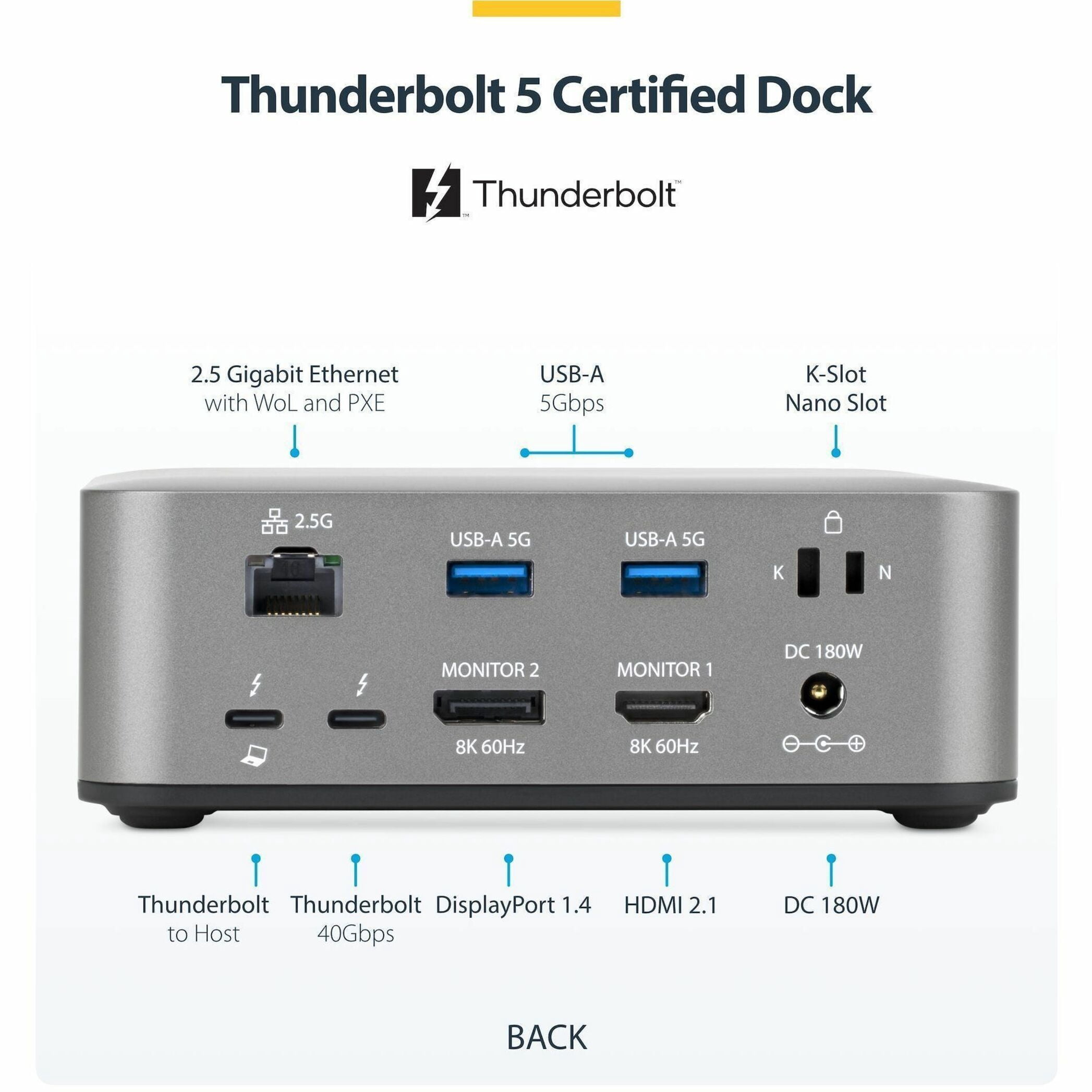 StarTech Thunderbolt 5 Docking Station - DP/HDMI - Triple Monitor Dock up to 4K 144Hz or Dual 8K 60Hz - 5x USB Ports -140W Laptop Charging  215N-TB5USB4DOCK