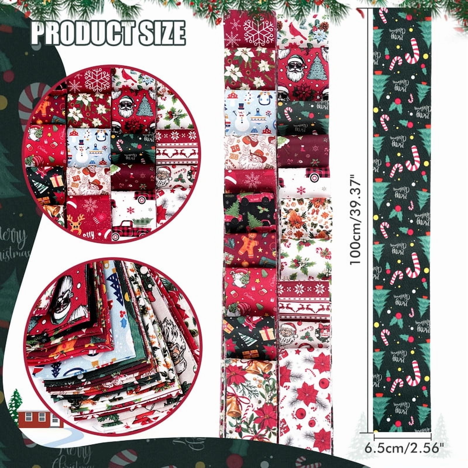 40PCS Jelly Roll Fabric, 2.5x39 Inches (6.5x100 cm) Christmas Cotton Fabric Bundle Patchwork Floral Fabric Sewing Quilting Bundles Assorted Pattern Cloth for DIY Scrapbook Craft Making (Christmas)