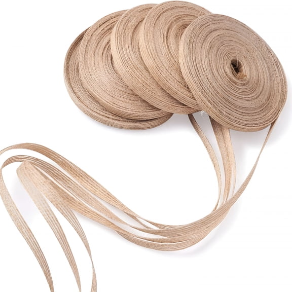 CCOCC 5 Rolls Natural Burlap Fabric Ribbon 1/4 inches Tan Jute Linen Ribbon Rolls for Party Decoration, DIY Crafts Gift Wrapping Christmas Making