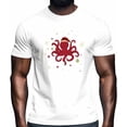thumbnail image 2 of Camisetas gráficas informales de manga corta con pulpo navideño rojo para hombre, 2 of 8