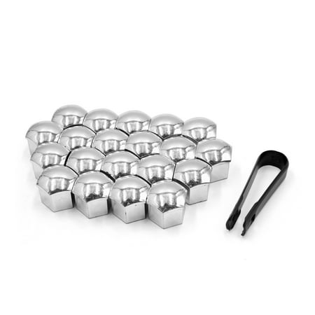 Hubcap Removal Tool - 20pcs 17mm Silver Tone Car Wheel Lug Nut Bolt Cover Caps with Removal Tool