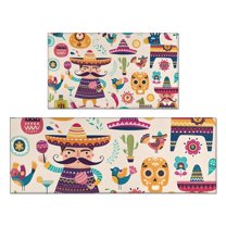 Colorful Mexican Elements Kitchen Rugs Sets Of 2,Anti Fatigue Kitchen Mat Rugs Non Slip Washable,Decorative Kitchen Floor Mats for Kitchen,Sink,Laundry,17"x30" 17"x47"