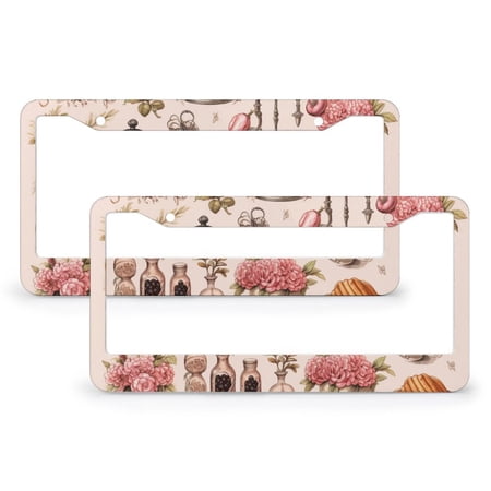 Various Cooking And Baking License Plate Frame 2 PCS Gift Baker Baking Lover License Plate Frame License Plate Shield Frame for Men/Women 2 Holes Metal License Plate Cover