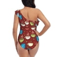 thumbnail image 6 of Yiaed Coffee Cups Print Women One Piece Swimsuits Tummy Control One Shoulder Bathing Suits Pattern Ruffle Swimwear-Medium, 6 of 8