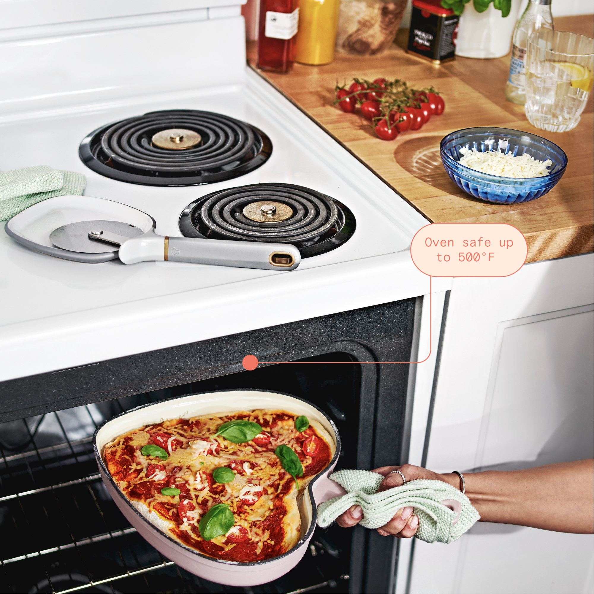 Beautiful by Drew Barrymore 10-Inch Heart Enameled Cast Iron Skillet, Pink photo 8