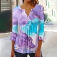 thumbnail image 2 of Pompotops Tunique Décontractée à Manches 3/4 Imprimée Florale Col en V pour Femmes Chemises Basiques d'Été Blouse Plissée Liquidation, 2 of 5