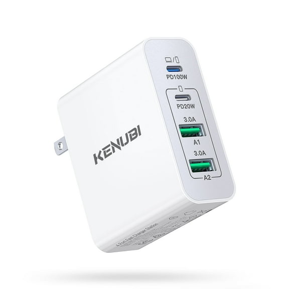 KENUBI 140W USB-C GaN Wall Charger, 4-Port Fast Charging Hub for MacBook Pro/Air, iPad Pro, Galaxy S23, Dell XPS