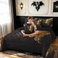 thumbnail image 3 of meiyoeat Black Gold Dragons Twin Bedding for Men Women Boys, Mystic Flame Wildlife Bedding Comforter Set, Black Gold, Black Reversible, 7 Pieces, 3 of 5