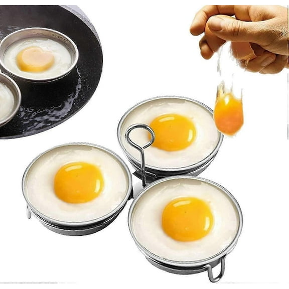 Stainless Steel Egg Poacher, Perfect Poached Egg Maker, Round Egg Cooker Rings For Breakfast Cooking Tool 3 Poached Egg Cups