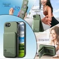 thumbnail image 3 of For iPhone 16e Wallet Phone Case,Twill Pattern Design,With Card Slots,Flip Premium PU Leather Magnetic Closure Kickstand Heavy Duty Protective Shockproof Rugged Phone Case,Green, 3 of 9