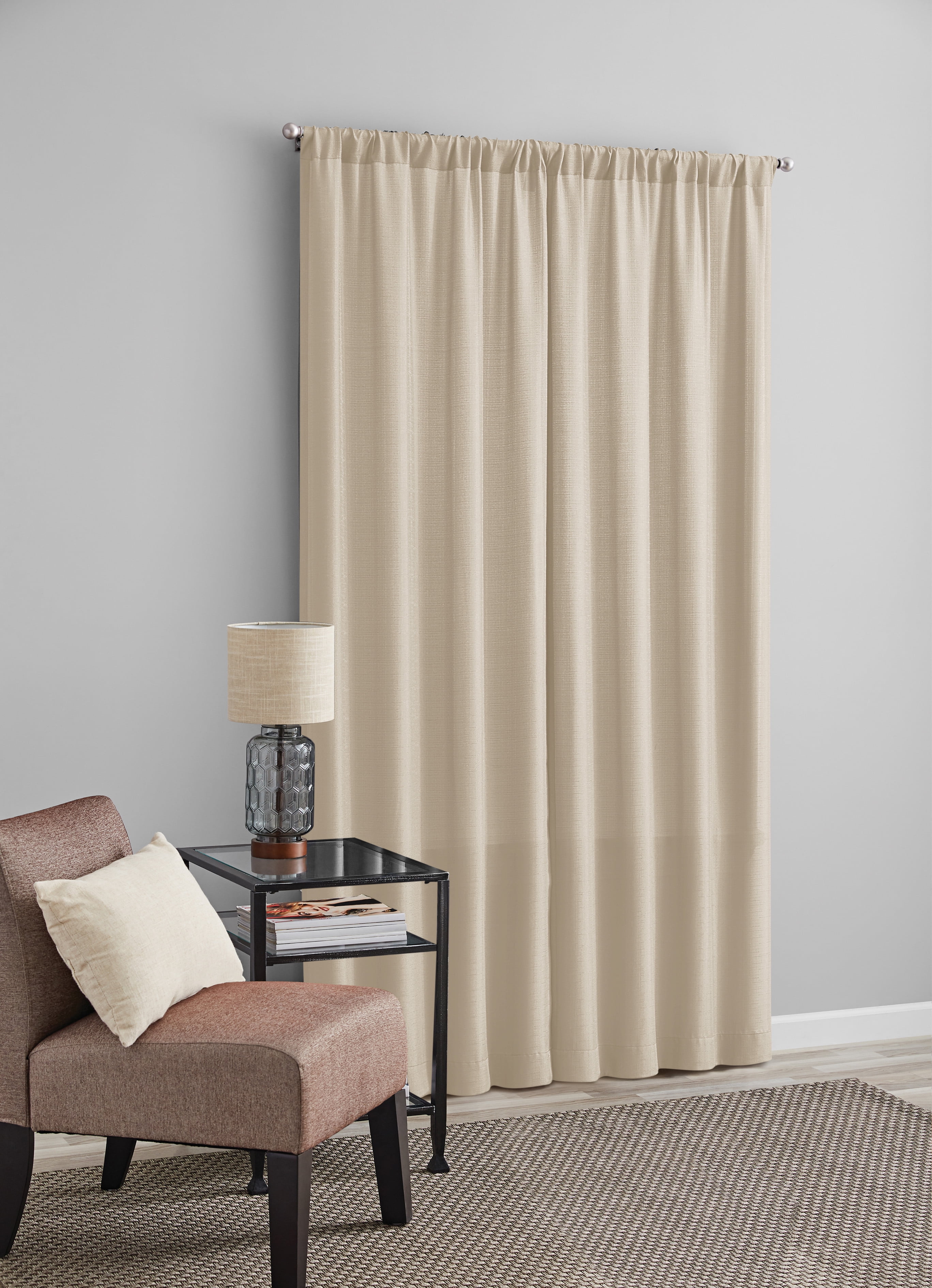 Mainstays Tille Light Filtering Curtain Panel Pair, Set of 2, Beige, 37"W x 84"L