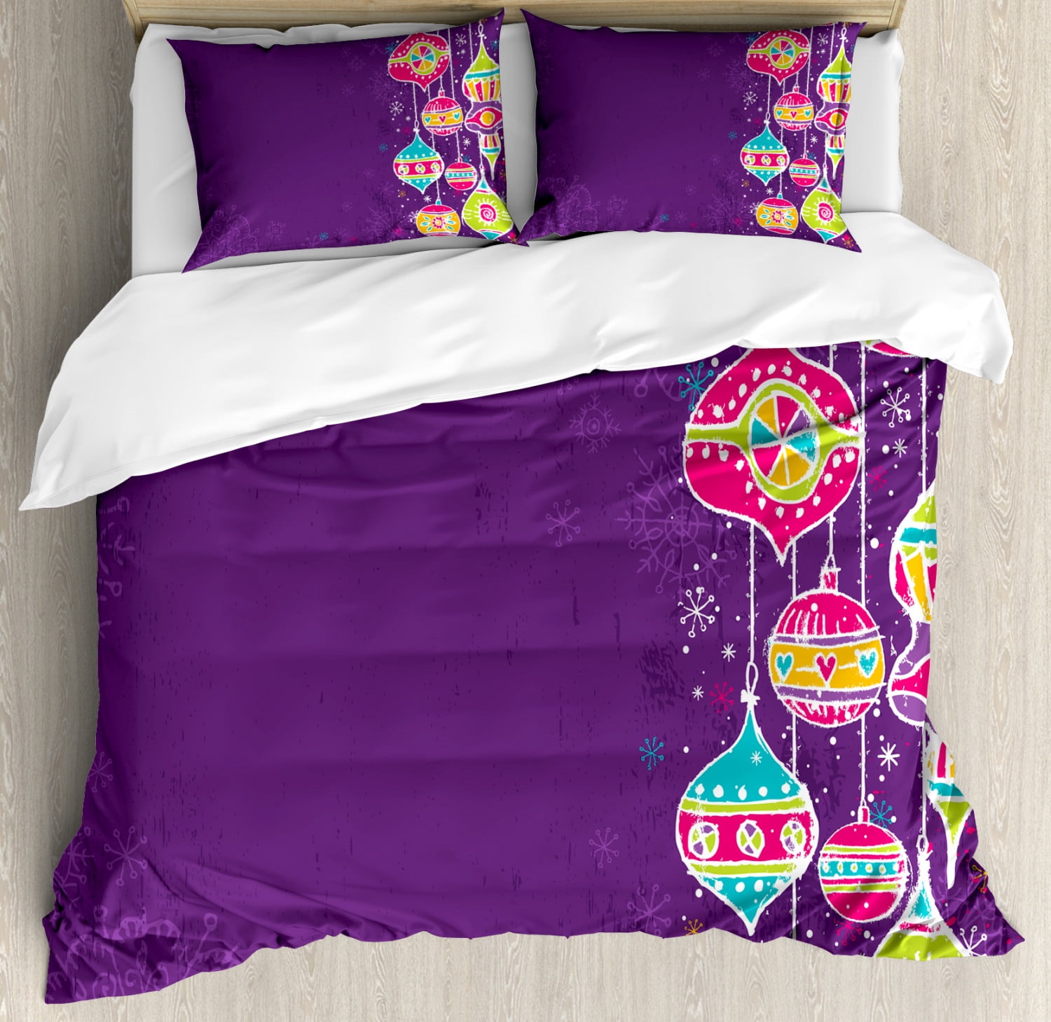 Christmas Duvet Cover Set Colorful Childish Doodle Traditional