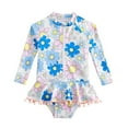 thumbnail image 2 of Spazoro Toddler Girls Swimsuits, Floral Print Breathable Quick Drying Skirt Style Zipper Beach Swimming Pool Swimsuit for Chid Girls Blue Size 6 Months, 2 of 6