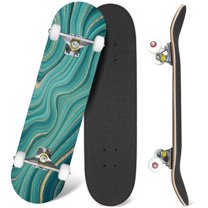 31'' Complete Skateboard 7 Layer Canadian Maple Double Kick Deck Skateboards abstract fake stone texture malachite agate mint green gold veins Skate Board for Beginner Adult Gifts