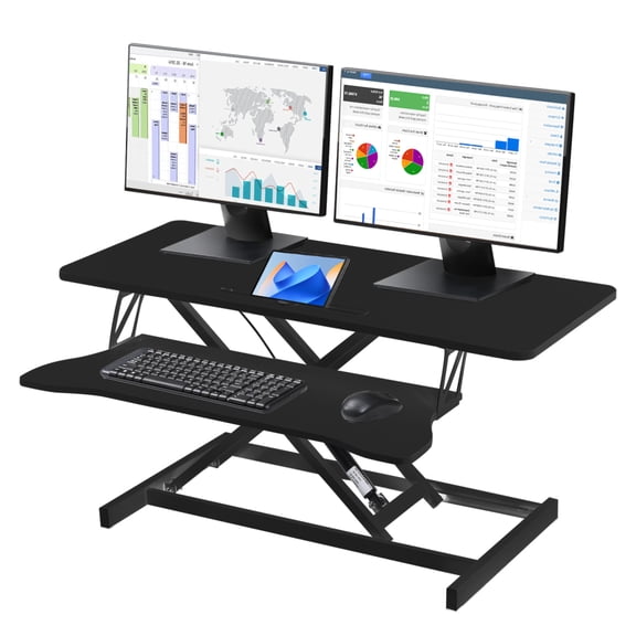 37" Standing Desk Converter Height Adjustable Sit to Stand Up Riser, Monitor and Laptop Workstation with Wide Keyboard Tray