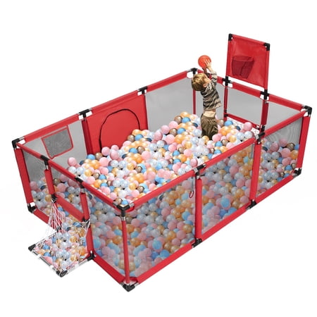 Baby Playpen,71x48inch Large Play Yard for Babies Toddlers, Sturdy Safety Baby Play Area Center Twins, Red