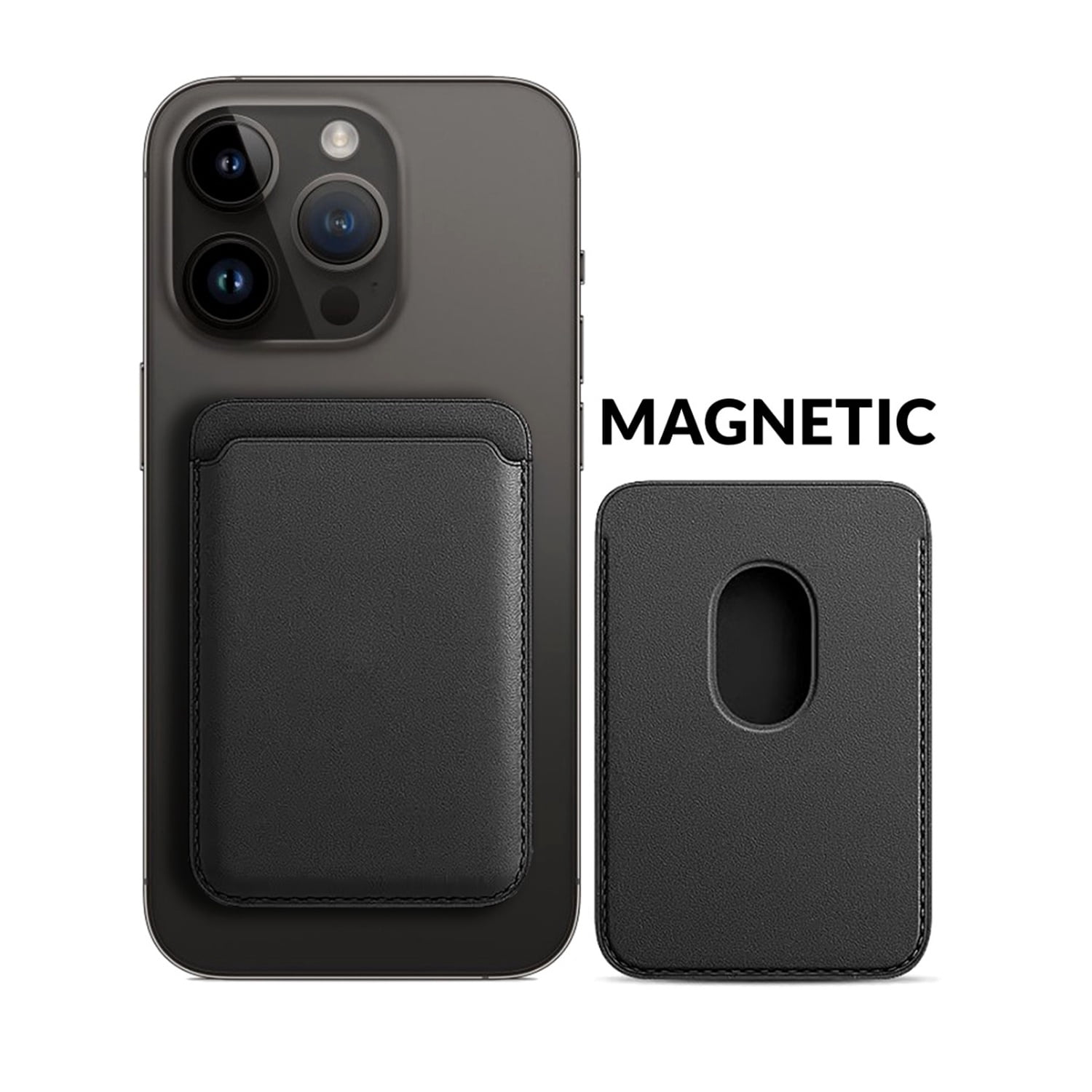 Leather Magnetic Card Wallet Holder - Black