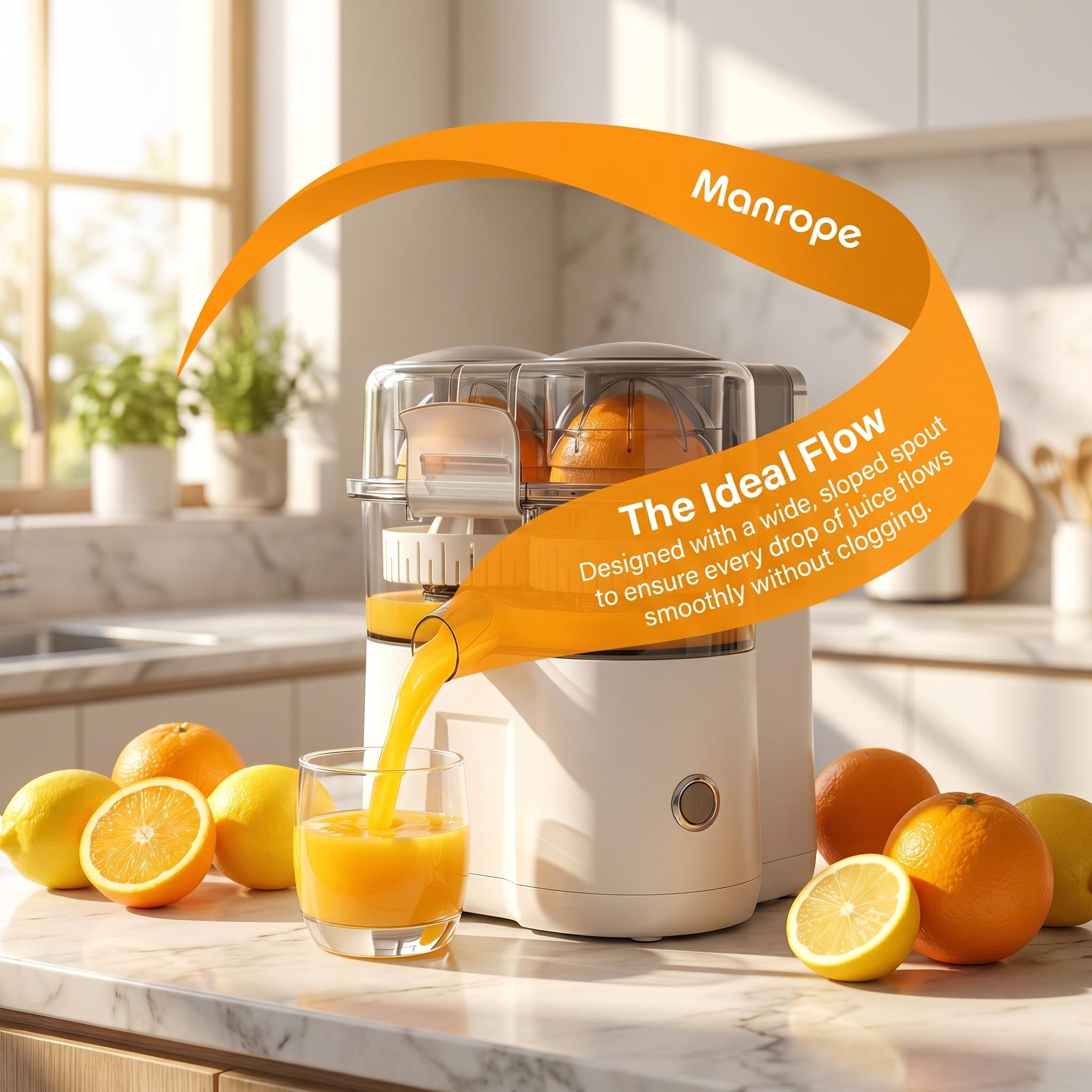 Dual-Head Automatic Citrus Juicer, Electric Orange Lemon Lime Squeezer, 1-Button Juicer Machine with Built-in Cutter, Easy to Clean & Use