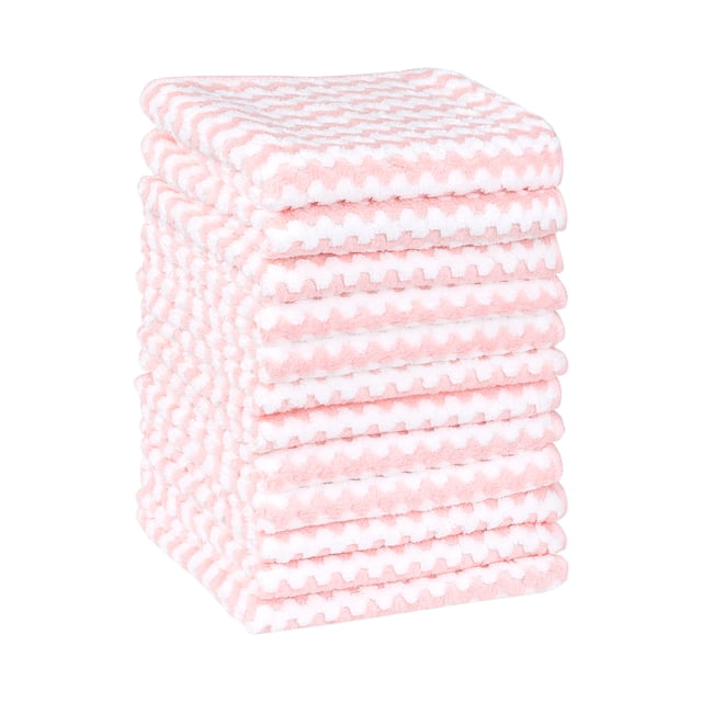 Pa?o de limpieza de microfibra REGALWOVEN, paquete de 12, trapos altamente absorbentes sin pelusa, toallas de limpieza reutilizables y lavables, rosa 10" x 10"