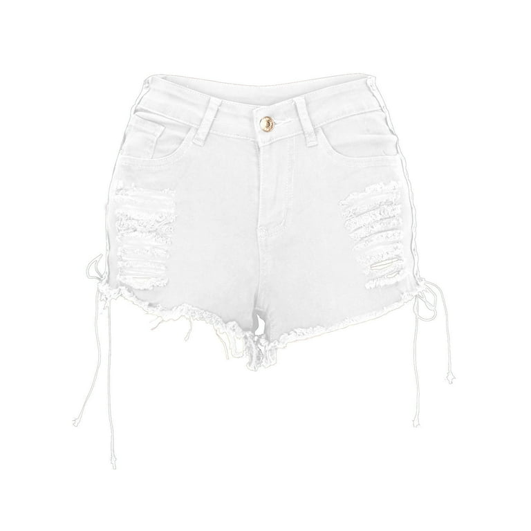 Women's Lace Up Ripped Hole Denim Shorts Mid Rise Side Women's Lace Up Ripped Hole Denim Shorts Mid Rise Side