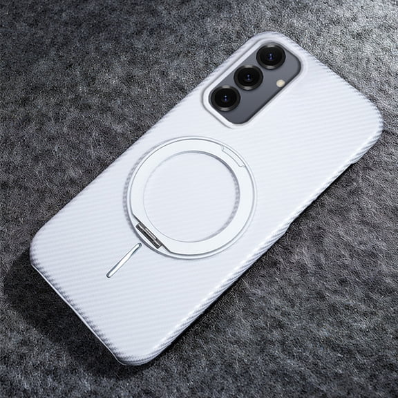 Luxury Carbon Fiber Case for Samsung Galaxy S26, Magnetic Compatible Slim Cover with 360° Invisible Ring Stand, Lightweight Shockproof Protective Phone Case - White