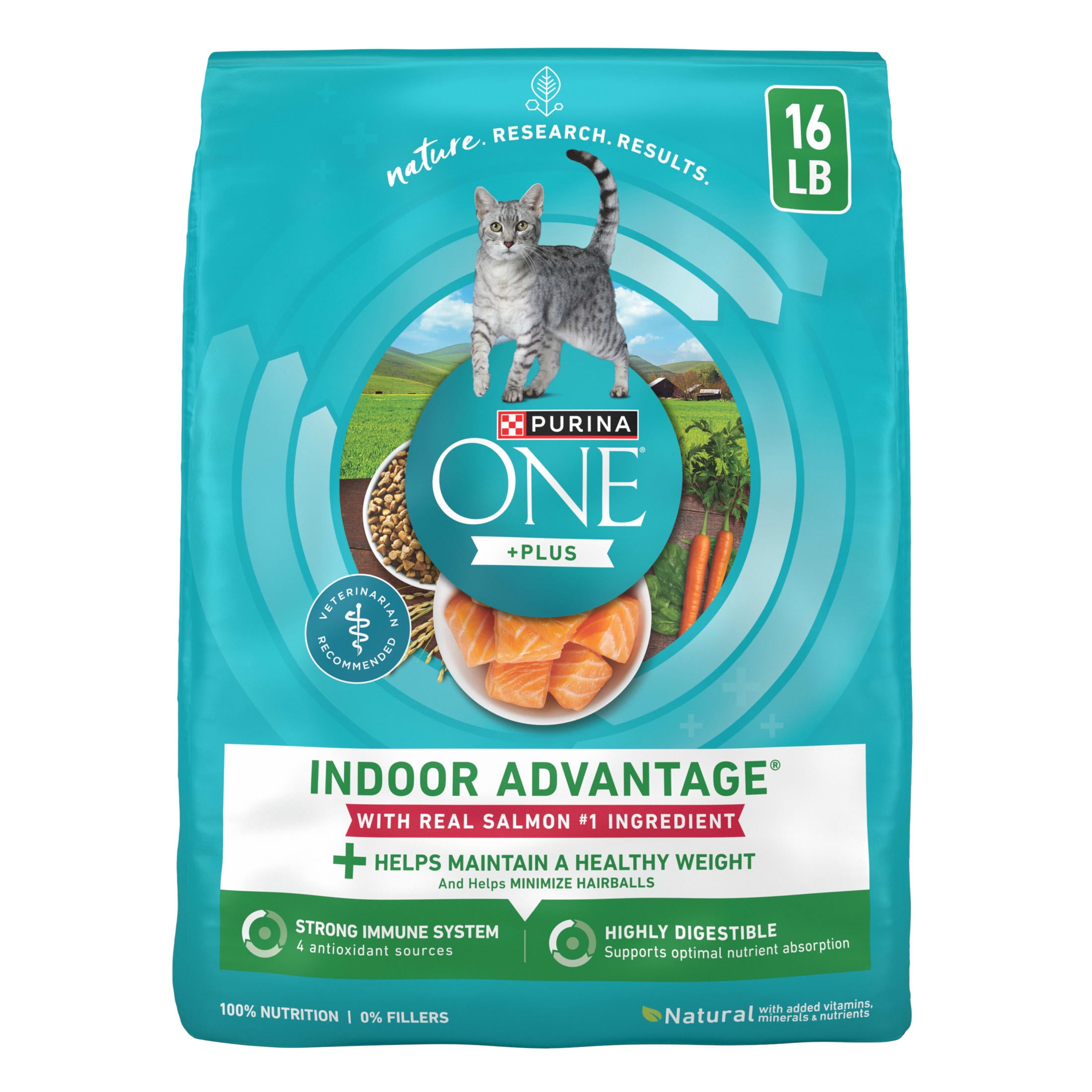 (3 pack) Purina ONE Plus, Indoor Advantage, Dry Cat Food, Salmon, 16 lb Bag