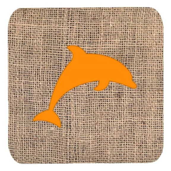 Dolphin Burlap And Orange Foam Coasters - Set 4, 3.5 x 3.5 In.
