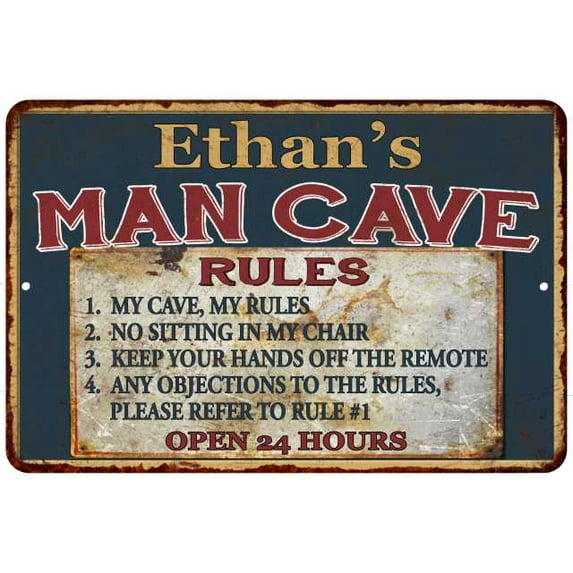 Ethan's Man Cave Rules Chic Rustic Green Sign Home 8x12 Metal 108120049161