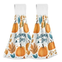 Yayeee Kitchen Hanging Hand Towels Set of 2 with Loop Bathroom Absorbent Tie Towel, Pumpkins Pattern