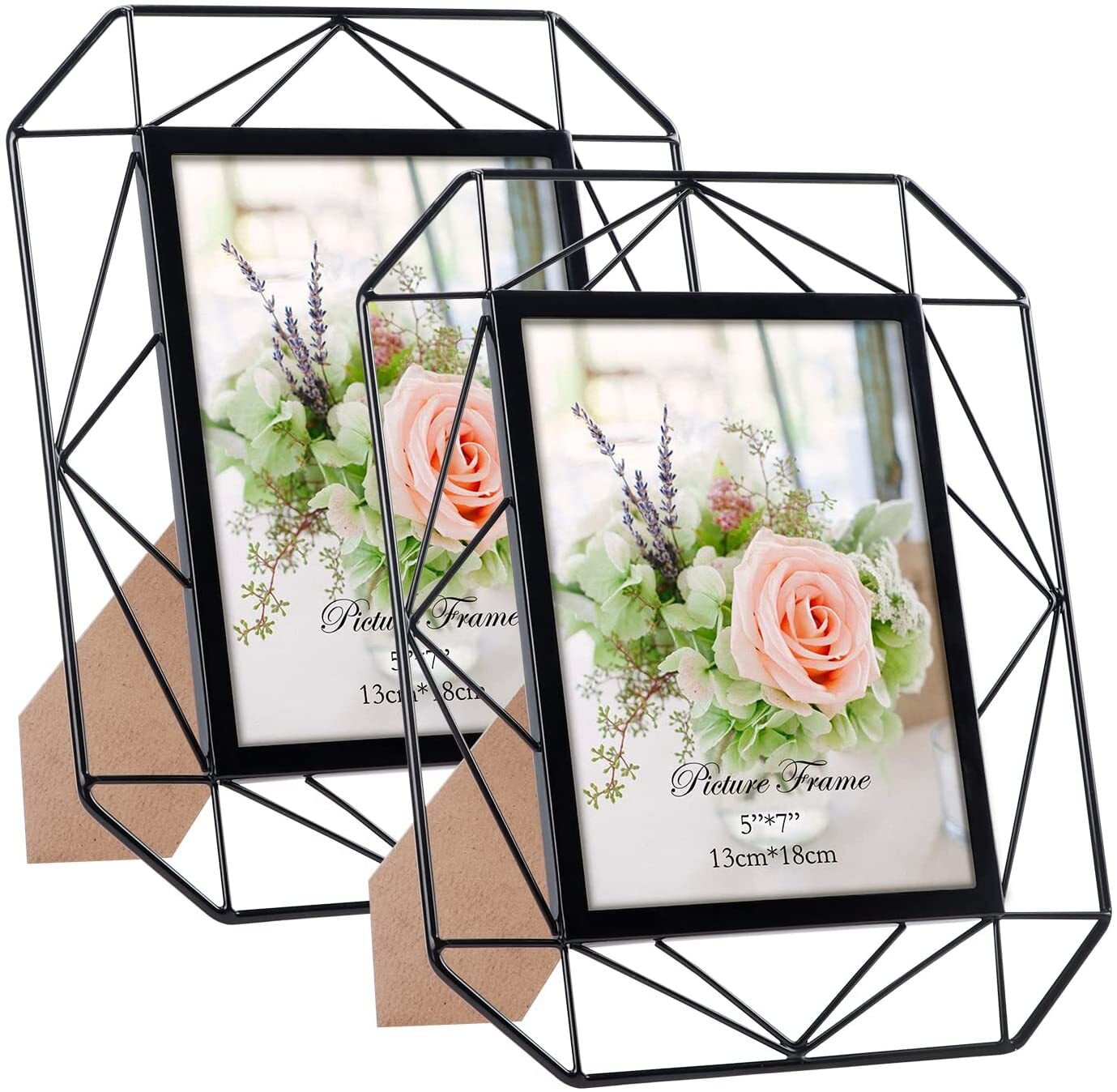 5x7 Picture Frame Set of 2, Black Metal Photo Frames for 5 by 7 inch