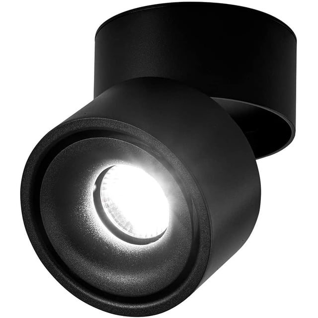 Foco Proyector LED Interior 12W, Plafón Orientable 360° Giratorio e iluminación de superficie COB LED 10x10cm/Aluminio Aplique (Negro-6000K) oso de fresa Electrónica