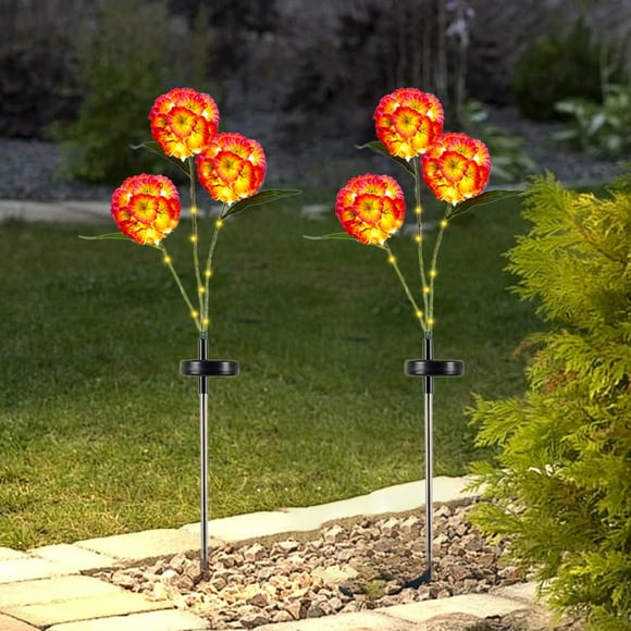 Luces Solares Led de Diente de León para Jardín, de Plástico Rojo, con Estaca | Apagado Automático | Resistentes Al Agua | 70 Cm | Decoración para Caminos y Jardines